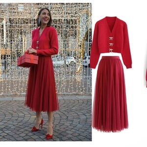 MY SECRET GARDEN TULLE MAXI SKIRT IN RED